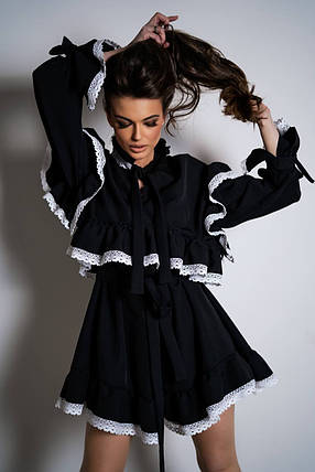 Красива міні сукня вільного крою з бавовняним мереживом та зав'язками Sms7903, фото 1