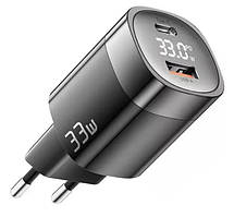 Зарядний пристрій Essager 33W GaN PD USB-C+USB-A з дисплеєм 5, 9, 10, 12, 15, 20V