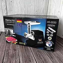 Електрична шнекова м'ясорубка henschll hs-0033 3в1 2500 Вт із насадками для домашніх ковбас