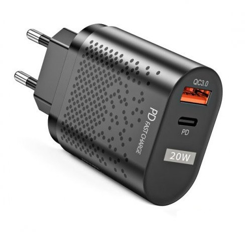 Мережевий зарядний пристрій QC3.0/PD3.0 20W 1xUSB + Type-C швидка зарядка смартфона BK-384