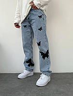Стильные широкие джинсы Baggy «Batterfly». Мужские джинсы МОМ (голубые)