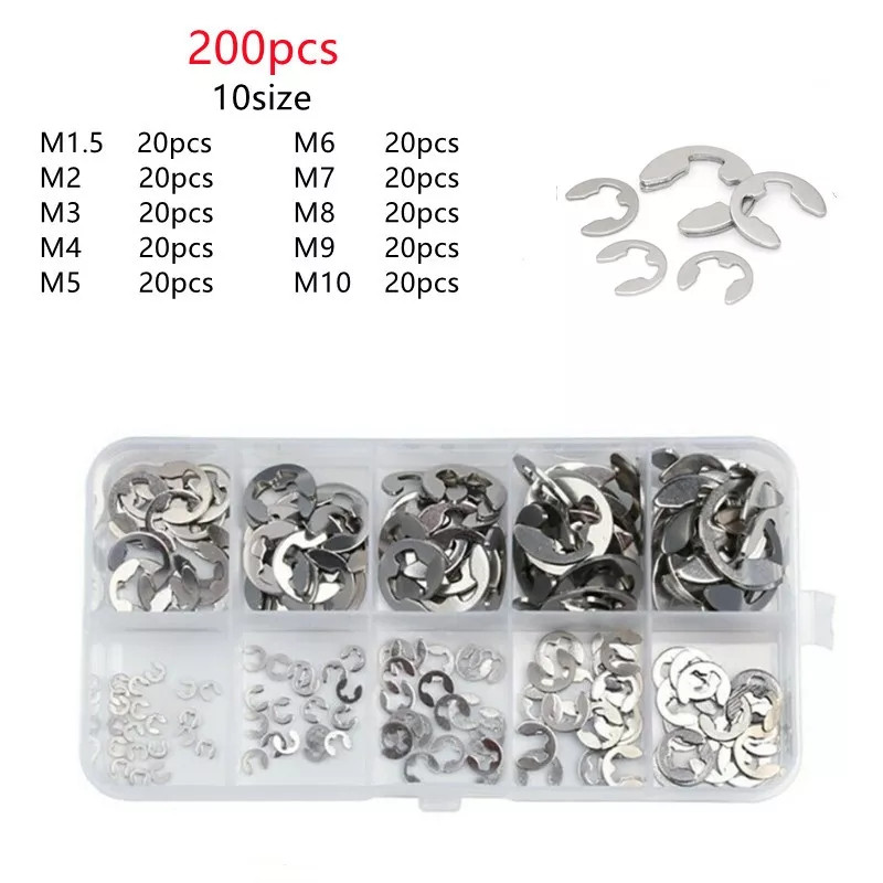 Набір в органайзері Е-ОБРАЗНИХ СТОПОРНИХ КОЛЕЦ 200 шт E-Clip, фото 1