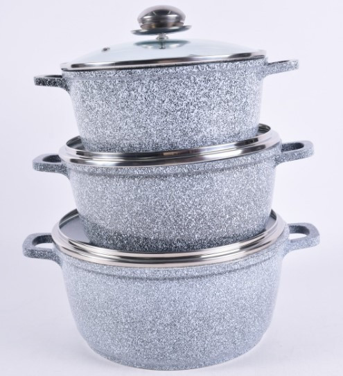 Набір посуду Benson BN-383 з литого алюмінію з мармуровим покриттям 6 предметів, фото 1