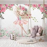 Флизелиновые фотообои с розами в интерьере фото Для детей Нарисованная балерина и цветы (14418V)+клей