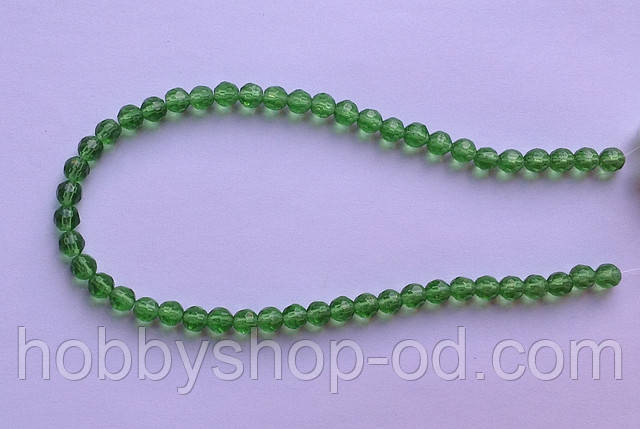 Бусина Куля з огранкою колір зелений 6 мм, фото 1