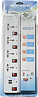 Багатофункціональний подовжувач 2м, 4 розетки, 2USBx2.1A 2000W, LMK7311 з кнопкою, фото 3