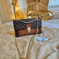 Сумка женская Louis Vuitton Victoria коричневая шашка коричневая  вставка