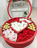 Подарунковий набір з квітами - Ферреро Троянди - Подарунковий набір солодощів для дівчини, жінки, Сюрприз Бокс, фото 2