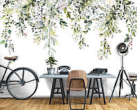 Флизелиновые фотообои 416x290 см Цветочная гирлянда из листьев на белом фоне (14497VEXXXXL)+клей
