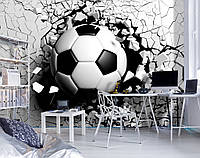 Флизелиновые фотообои черно-белые для мальчиков футбол в комнату 416x290 см Спорт 3D стена и мяч