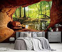 Флизелиновые фотообои 3д расширяющие 460x300 см Пещера Лесной Пейзаж Вид (14219V12)+клей