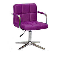 Стілець з підлокітниками Arno Modern Base шкірозамінник фіолетовий 1010, на хромованій хрестовині зі стопками, фото 3