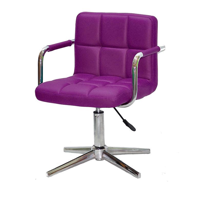 Стілець з підлокітниками Arno Modern Base шкірозамінник фіолетовий 1010, на хромованій хрестовині зі стопками, фото 1