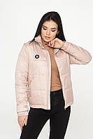 Пудрова коротка стьобана куртка з плащової тканини з манжетами та коміром, великих розмірів від S до 2XL