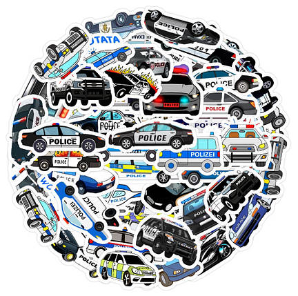 Набір водовідштовхувальних стикерів Поліція вінілові наклейки на авто телефон ноут 50 шт., фото 1