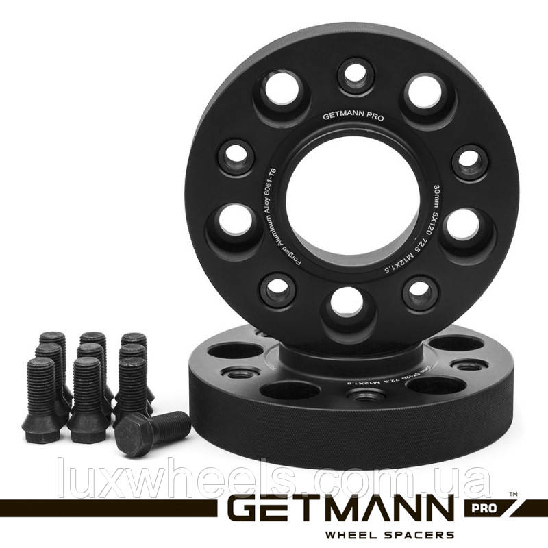 Колісна проставка-адаптер GETMANN 1 шт. 30 мм PCD 5x120 DIA 72.6 з футорками 12x1.5 для BMW (Кована)