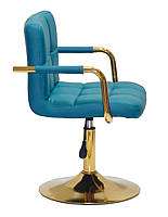 Стілець із підлокітниками Arno GD-Base шкірозамінником зелений 1002, на золотій круглій опорі з регульованою висотою, фото 3