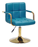 Стілець із підлокітниками Arno GD-Base шкірозамінником зелений 1002, на золотій круглій опорі з регульованою висотою, фото 2