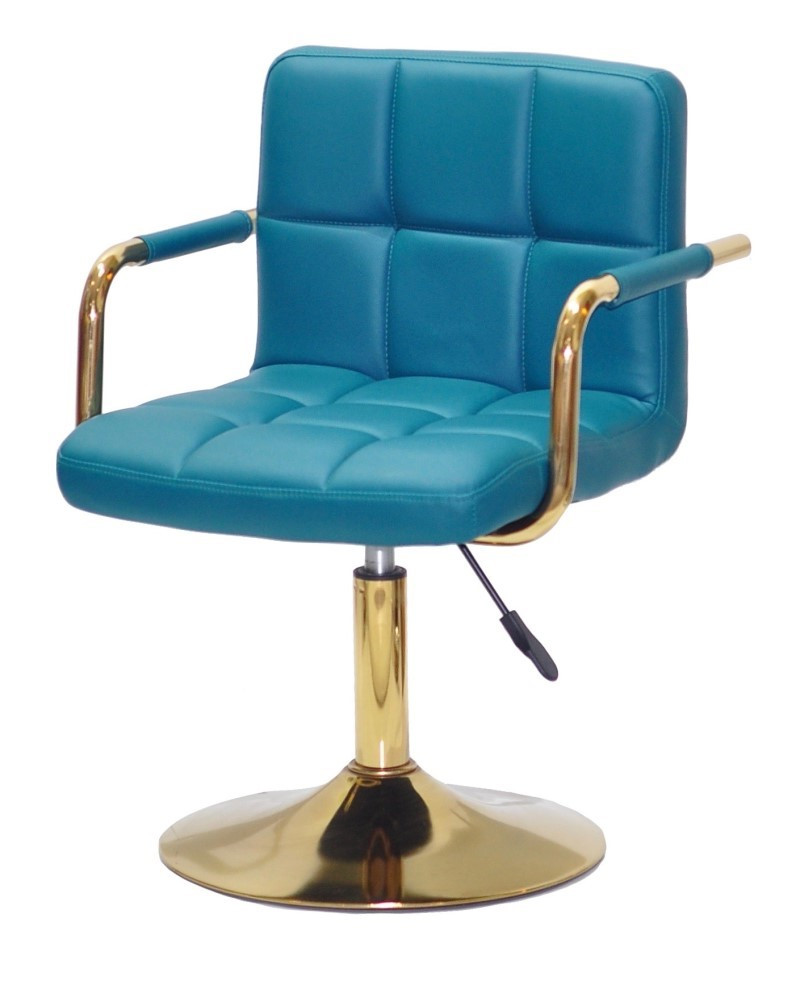 Стілець із підлокітниками Arno GD-Base шкірозамінником зелений 1002, на золотій круглій опорі з регульованою висотою, фото 1