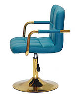 Стілець із підлокітниками Arno GD-Base шкірозамінником зелений 1002, на золотій круглій опорі з регульованою висотою, фото 4