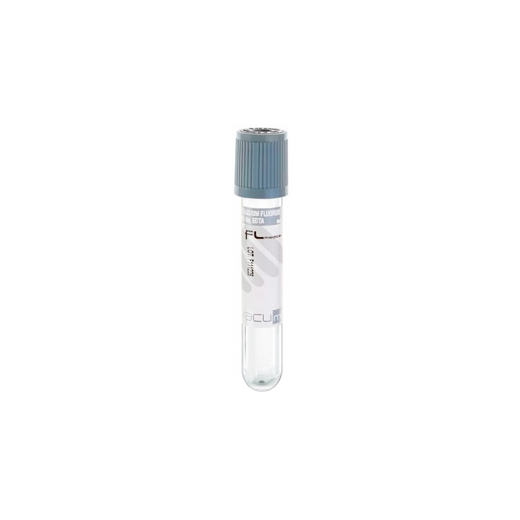 Вакуумна пробірка 2 мл з К3 ЕДТА + Фторид Калію, сіра кришка, стерильна (100 шт/уп)