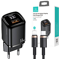 Миниатюрная мощная зарядка с дисплеем Usams T46 PD+QC Digital Display Fast Charger 1xType-C / 1xUSB Black