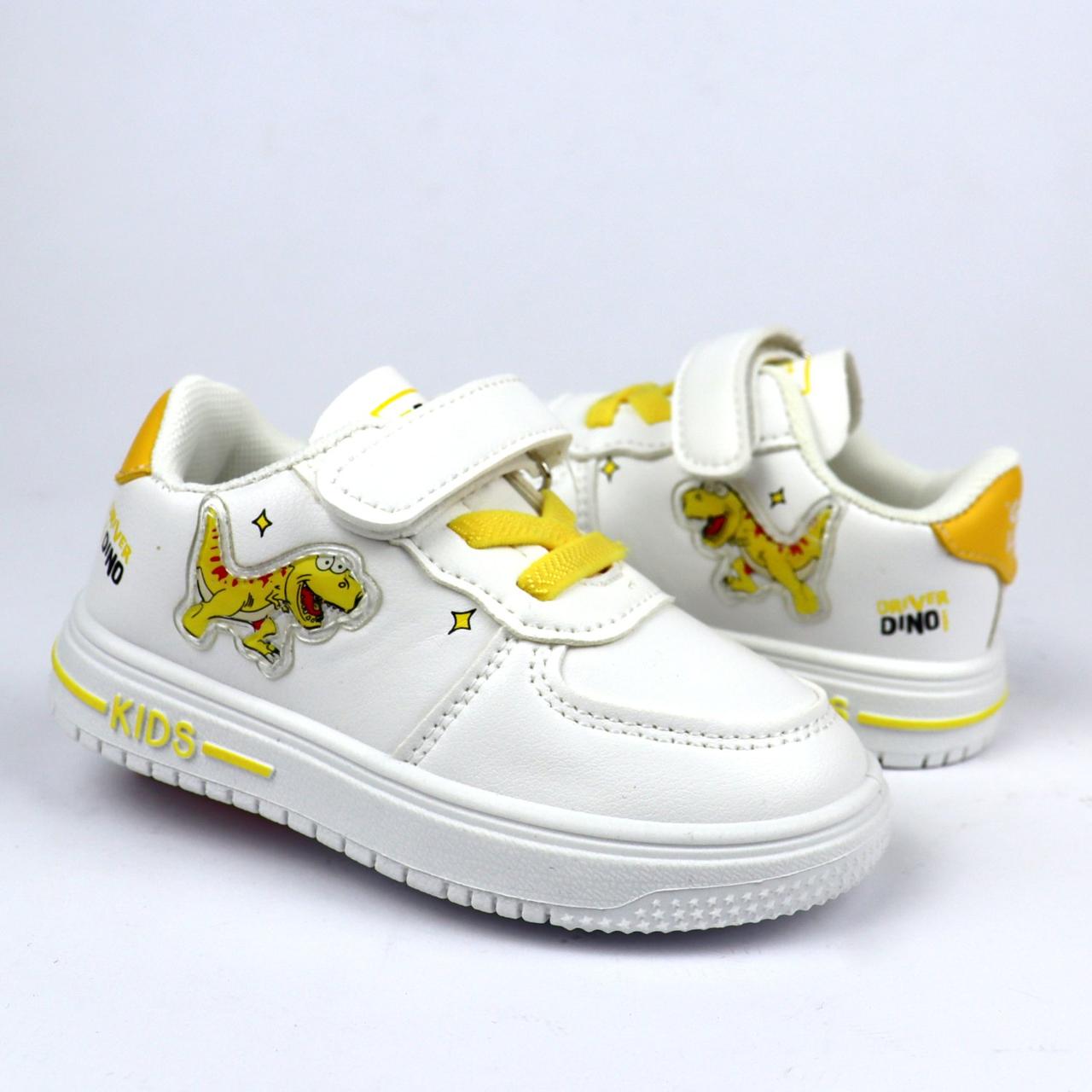 10419D Дитячі кеди білі з жовтим сліпони Діно на липучці тм Том.М