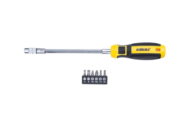 Викрутка з гнучким валом + біти 6шт CrV Mega SIGMA 4009721, фото 1
