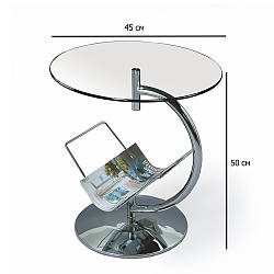 Круглий скляний журнальний столик Alma 45х50 см на хромованій ніжці в стилі хай-тек в кімнату