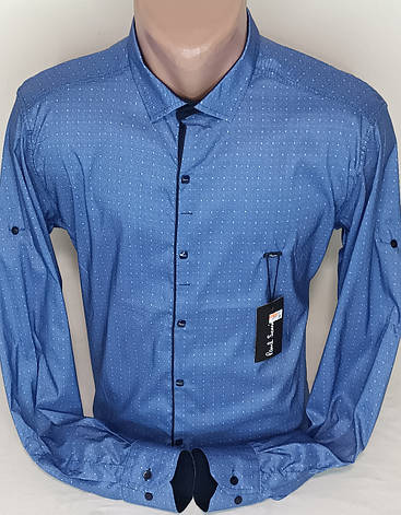 Сорочка чоловіча Paul Smith vd-0030 блакитна в принт стрейч-котон Туреччина трансформер L, фото 1