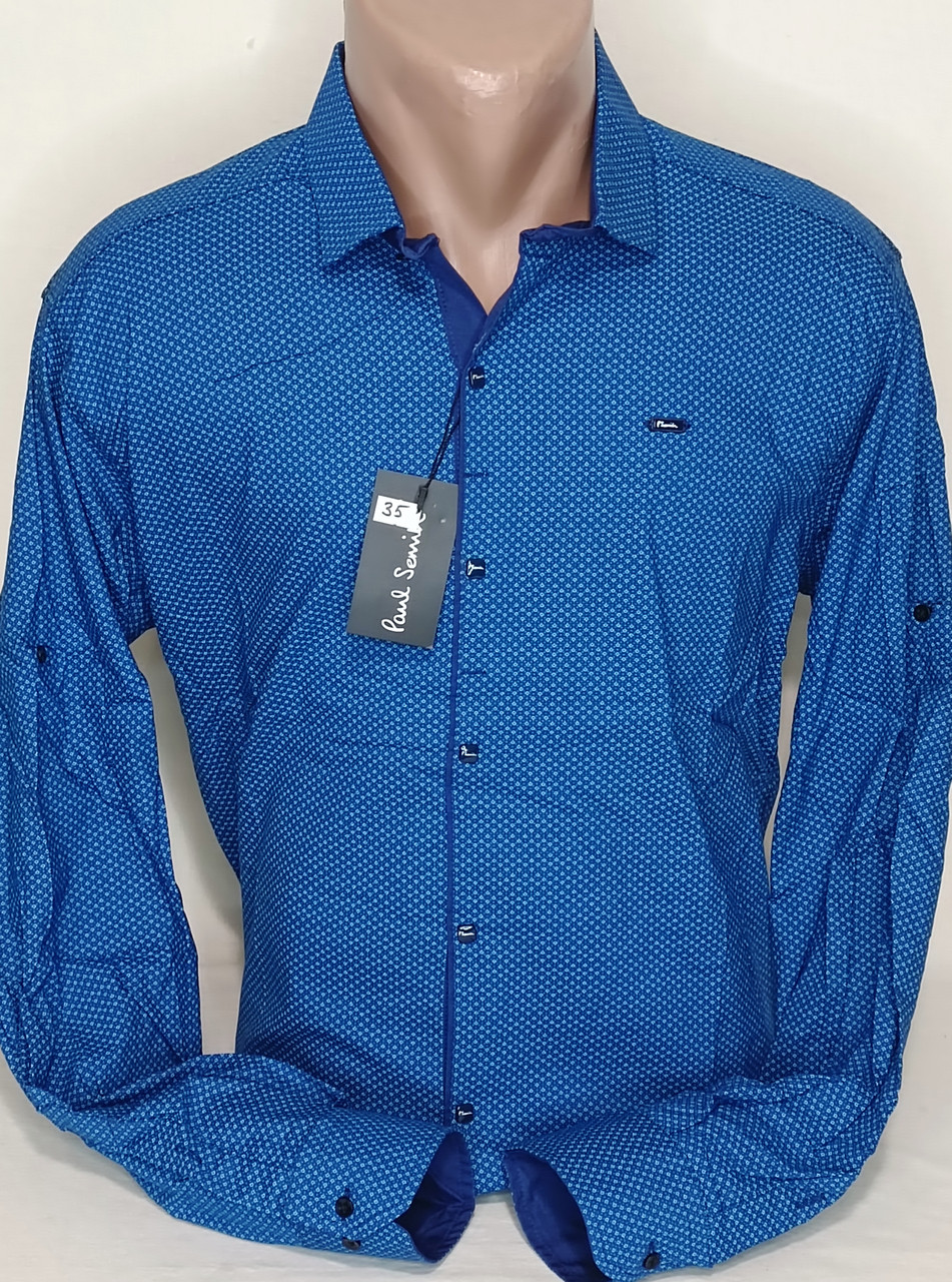 Сорочка чоловіча Paul Smith vd-0035 волошкова приталена в принт із довгим рукавом трансформер Туреччина M