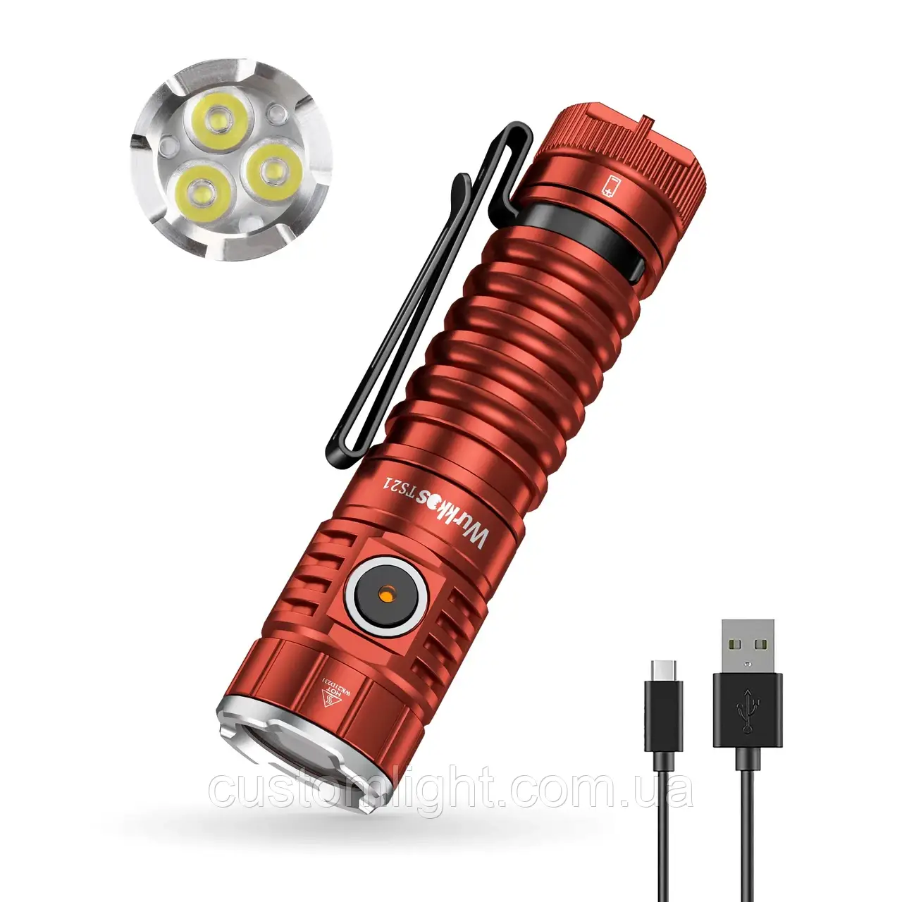 Ліхтарик Wurkkos TS21 Red 3500LM, 3* SST20 4000К (usb type-c зарядка/powerbank)
