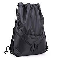 Рюкзак сумка-мішок тканинний на шнурках для змінного взуття з кишенями міський чорний Dolly 837