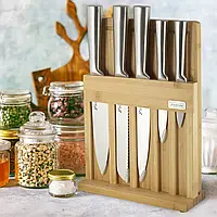 Набор кухонных ножей (7 пр) на деревянной подставке с кухонной доской KM-5168 Kamille
