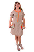 Платье из льна , бежевое натуральное , большие размеры ,Пл 018