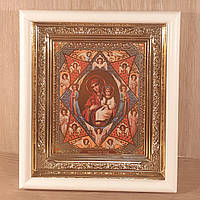Икона Неопалимая Купина Пресвятая Богородица, лик 10х12 см, в белом прямом деревянном киоте
