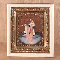 Икона Явление о войне Пресвятой Богородицы, лик 10х12 см, в белом прямом деревянном киоте