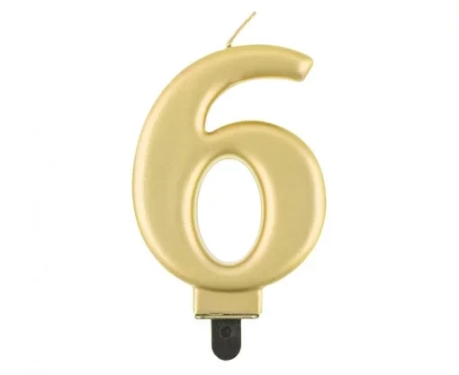 ПК Свічка для торту цифра 6 металік золота, 8,0 cm, фото 1
