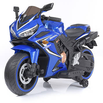 Дитячий мотоцикл на акумуляторі синій (білий, червоний), шкіряне сидіння, світло/звук, EVA колеса, M 4839L-4.