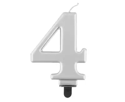 ПК Свічка для торту цифра 4 металік срібна, 8,0 cm