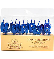Свічки для торта "Happy Birthday", висота - 3 см., колір - синій