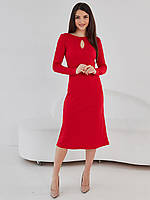 Красное однотонное демисезонное платье в рубчик для девушек 42-44, 44-46, 46-48