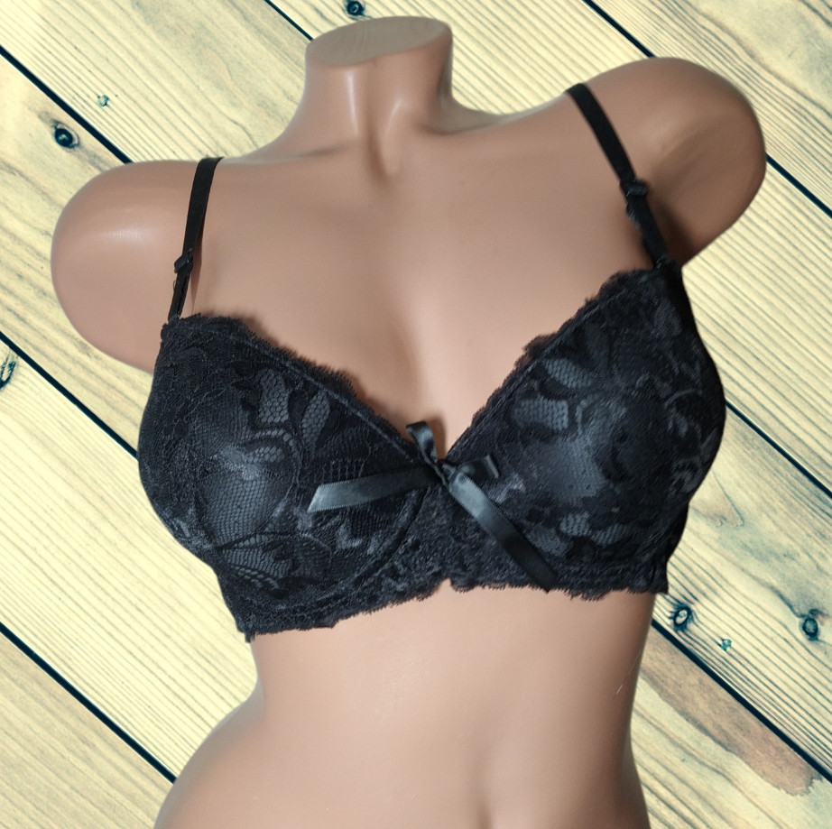 Бюстгальтер жіночий з мереживом балконет чорний Розмір 75B 80B, фото 1