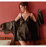 Атласний пеньюар жіночий короткий з мереживом – красивий одяг для відпочинку, романтичний подарунок, фото 3