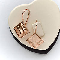 Різьблені сережки з алмазним граненням покриття золотом 18к. французька застібка.