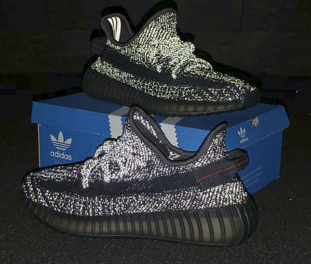 Чоловічі Кросівки Adidas Yeezy Boost 350 V2 Black / Адідас Ізі Буст 350 В2 Чорні (Повний Рефлектив), фото 1