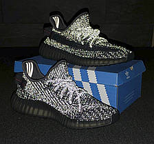 Чоловічі Кросівки Adidas Yeezy Boost 350 V2 Black / Адідас Ізі Буст 350 В2 Чорні (Повний Рефлектив), фото 4