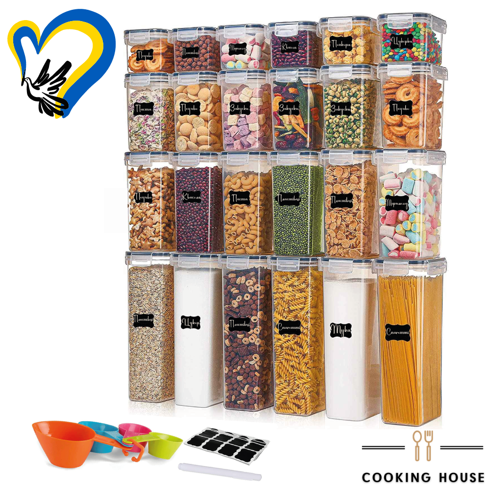 Набір герметичних контейнерів для зберігання продуктів Cooking House, 24 шт пластикових контейнерів для круп з кришками