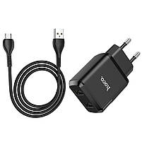 Мережевий зарядний пристрій Hoco N7 Speedy Dual port + кабель Micro-USB Black, фото 5