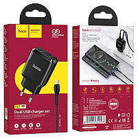 Мережевий зарядний пристрій Hoco N7 Speedy Dual port + кабель Micro-USB Black, фото 8